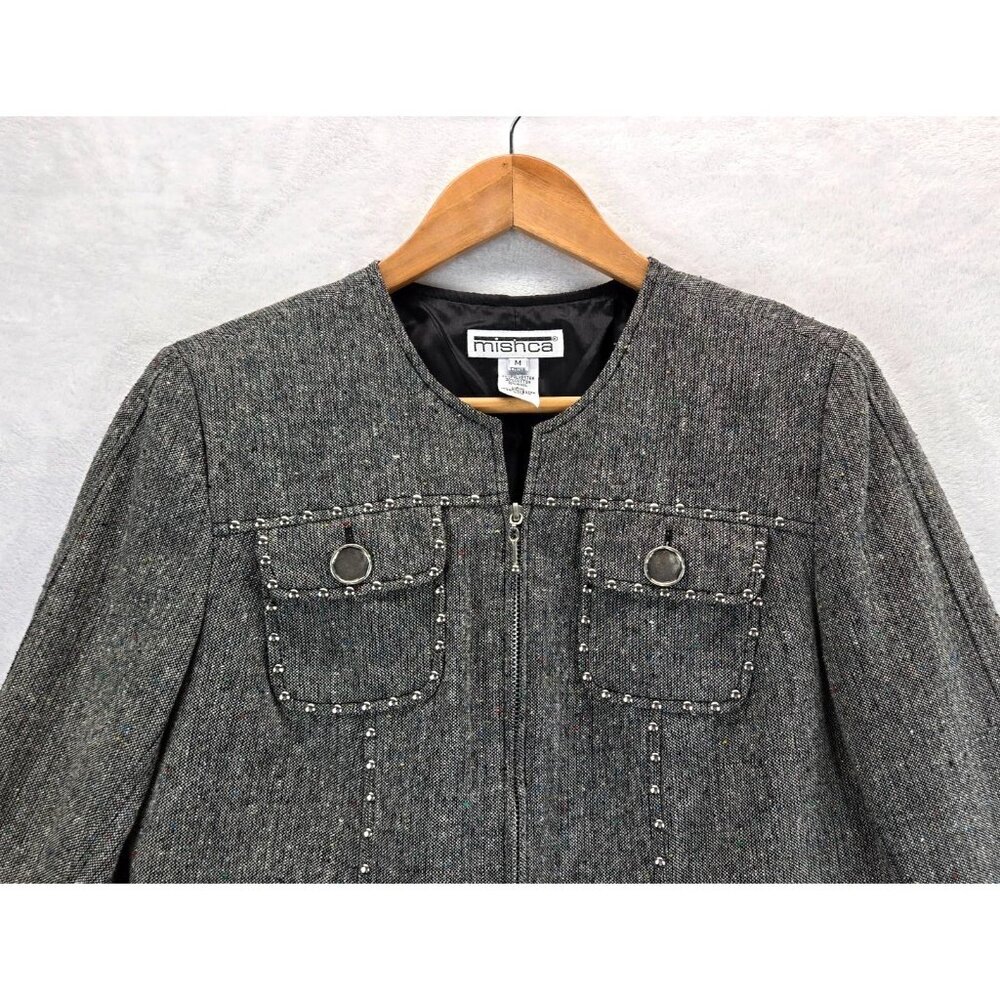 Vtg 90s Blazer Moto Gray Weave Multi Color Specs Silver Studs & Thread M Mishca - Picture 4 of 15
